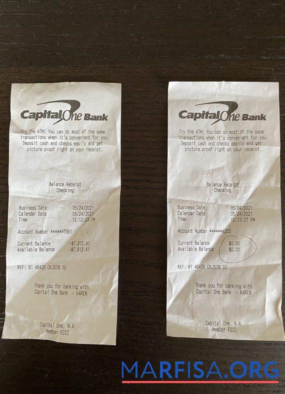 Blank USA Capital one bank payment check real example